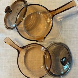 Vintage 4 Piece Visions PYREX Corning Amber Cookware